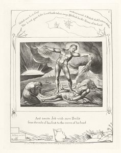 1825年、彼の足の裏から頭頂部まで、沸騰した痛みでジョブを撃ちました。 作： William Blake